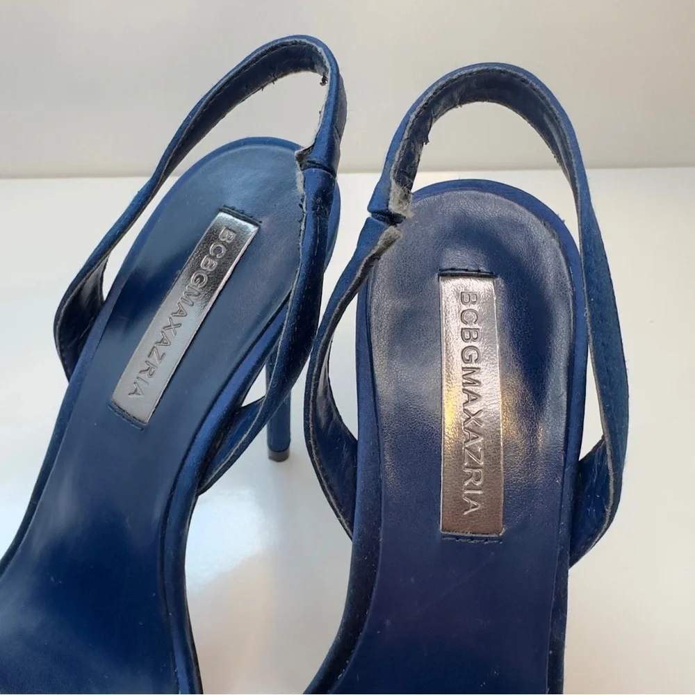 Like new! BCBGMAXAZRIA Blue Satin Bow Slingback Heels – Size 6.5 - Picture 4 of 7